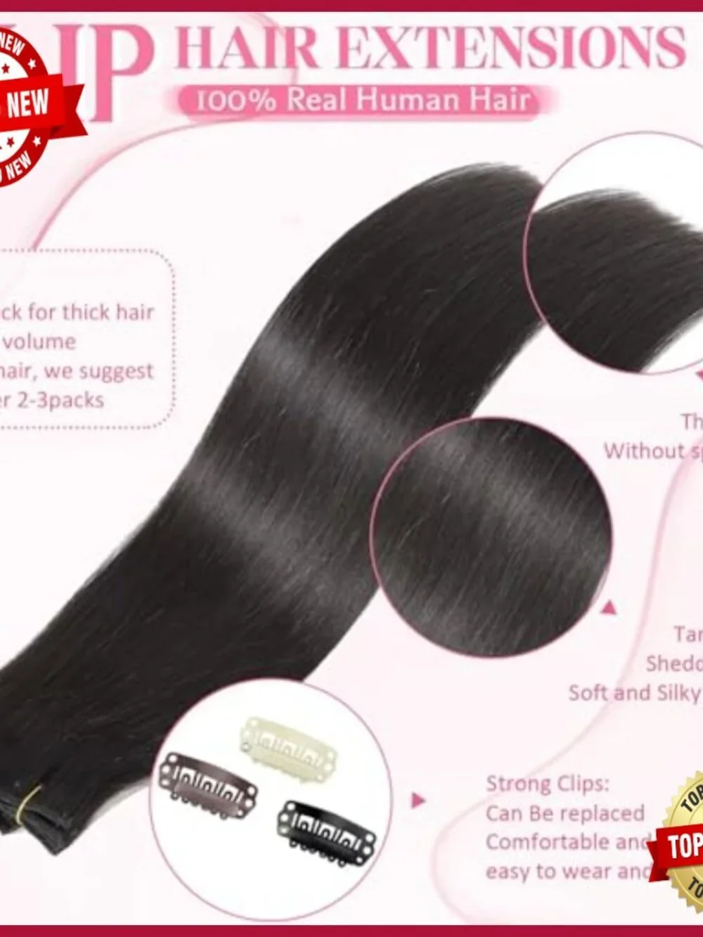 24 Inch Clip In Human Hair Extensions 8 Pieces 120g Salon Quality